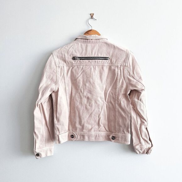 Nana Judy Womens Jean Jacket Cropped Button Cuffs Chest Pockets Lined Blush Sz M - Picture 2 of 7